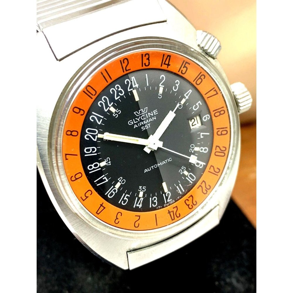 Glycine Airman SST Men's Watch Vintage Swiss Automatic Black Orange Dial - Picture 1 of 13